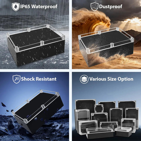 Rock Solid Ip65 Waterproof Project Box Abs Plastic Electronic Enclosure Tough As Nails Junction Case For Wet Weather Outdoor Wiring And Heavy Duty Diy Projects Ten Point Three By Seven Point One By Three Point Seven Inches Single Pack, showing waterproof and shock-resistant features.