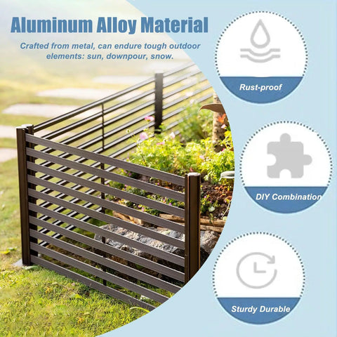 Top Shelf Outdoor Balcony Guardrail With Custom Length Aluminum Panels Built Like A Tank For Patios Gardens And Retaining Walls Matte finish aluminum alloy guardrail with garden background.