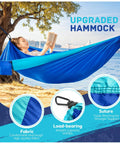 Ultralight Parachute Nylon Camping Hammock With Two Tree Straps Supports Up To 600 Lbs For Single Or Double Use Travel Swing Outdoor Gear For Beach Backpacking And Hiking Blue