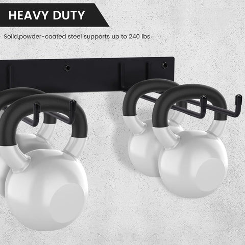 Heavy Duty Folding Chair Storage Rack Set for Garage and Home, Space-Saving Wall-Mount Organizer with kettlebells on hooks