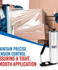 Industrial Strength Stretch Film Dispenser Pallet Wrapper With Extended Handle For 14 To 20 Inch Rolls in use wrapping boxes