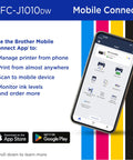Mobile screen showing Brother Mobile Connect App features for Compact Desktop Wireless Color Inkjet All In One Printer Featuring Auto Duplex And Lightning Fast Copy Scan Fax Plus Cloud Sync Ready Alexa Integrated For Zero Hassle Setup.