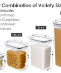 Eight Piece Airtight Food Storage Canisters With Lids For Pantry Organization, Plastic Containers In Four Sizes Displayed
