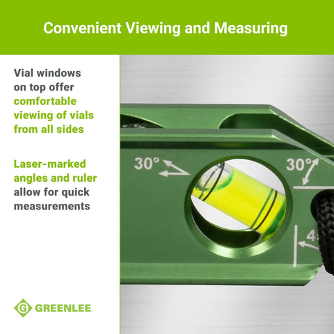 Mini Magnetic Bubble Level With Conduit Bending Offset Aid Four Large Vials and Laser-marked Angles for Quick Measurements