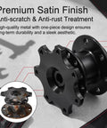 Slick Heavy Duty Quick Release Steering Wheel Adapter With Anti Theft Security Hub And Beefy Bolt On Heightening Boss Kit For Street Rods And Race Builds Black with premium satin finish.
