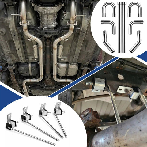 All In One 2.5 Inch Exhaust Pipe Kit With 8 Mandrel Bend Tubes 16ga Mild Steel 4 Heavy Duty 10 Inch Exhaust Hangers And 4 Band Clamps