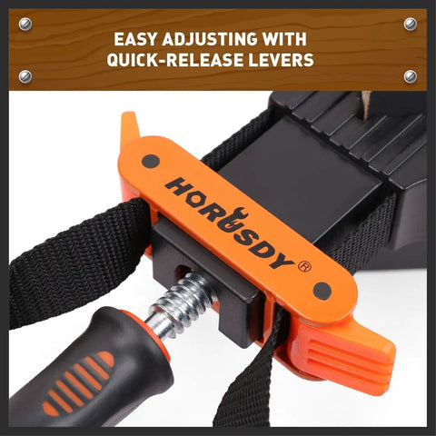 Band Clamp For Woodworking And Picture Framing with quick-release levers for easy adjusting, orange handle detail.
