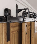 Triple Track Bypass Sliding Barn Door Hardware Kit For Interior Doors with Three 9 Foot Flat Tracks Installed