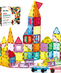 104 Piece Magnetic Tile STEM Building Blocks Set For Kids Ages 3 To 9 With Car Bases Hands On Educational Stacking Construction Toy Gift