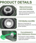 Half Inch Bore Self Aligning Pillow Block Bearing With Solid Cast Iron Base And Chrome Steel Flange Mount, Industrial Grade ABEC3 Precision, Includes Grease Nipple Cap And Wrench, Heavy Duty Mount showing bearing, self-aligning insert, and grease cap
