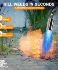 Beast Mode Heavy Duty Propane Weed Burner Torch With 1,800,000 BTU Flame Thrower igniting weeds with 30-inch high flame.
