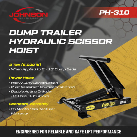 Built Tough Hydraulic Scissor Hoist Kit For Dump Trailers Handling 6000 Lbs Without Hassle Using 12V Kti Single Double Acting Pump For 8 To 10 Foot Bed Tilt And Daily Grind on black background.