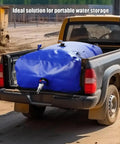 240L Foldable Water Storage Bladder for Outdoor Camping loaded in truck, blue PVC water tote bag with valve, suitable for irrigation
