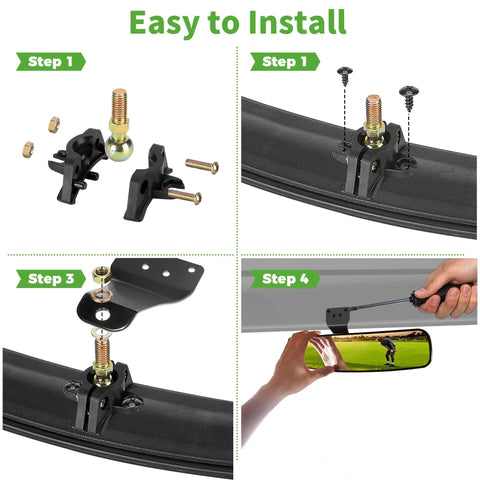 Universal Adjustable Golf Cart Rear View Mirror With Panoramic 270 Degree Rotation And 16.5 Inch Wide Angle Easy Tilt Install Guide