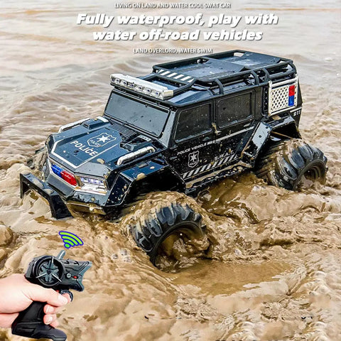 Amphibious Remote Control Car Waterproof Beast RC Vehicle 4WD All Terrain Off Road Stunt Toy With 2.4 GHz LED Lights in muddy water