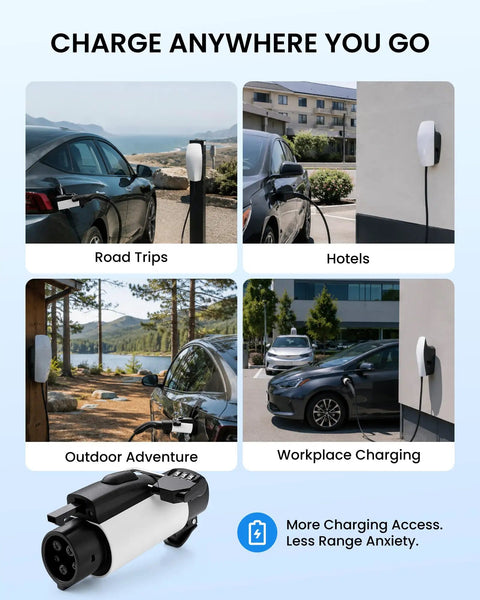 Slick NACs To J1772 Electric Vehicle Charging Adapter For Tesla Wall Connector Up To 80 Amps with charging stations at various locations.