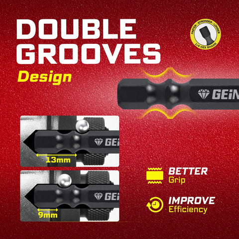 Diamond Coated Impact Screwdriver Bit Set 6 Inches PH2 with double groove design for improved grip and efficiency