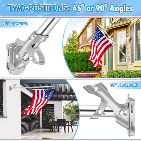 1 Inch Flag Pole Holder For Outdoor House Use, Heavy Duty Aluminum 2 Position Flag Pole Bracket Mount With 3 Fixed Holes