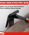 Trim Removal Tool For Baseboards Molding And Flooring No Damage Surface Protection Heavy Duty Pry Bar in use on baseboard
