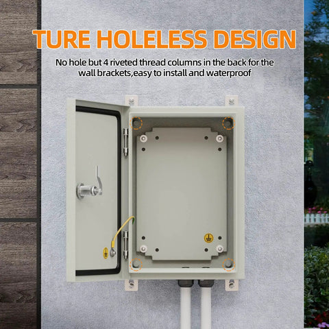 Built Tough Metal Electrical Enclosure Box IP65 Waterproof For Indoor And Outdoor Use with open hinged door and mounting plate