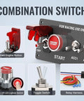 5 In 1 Ignition Switch Panel With Red LED Toggle For Boats And Cars DC 12V 30A Racing Switch Panel Push Start Kit close-up view