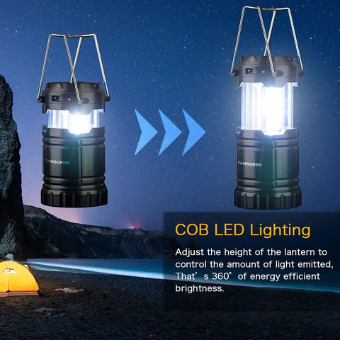 4 Pack Solar USB Rechargeable Camping Lanterns With 3 AA Battery Backup, Lit COB LED, Collapsible for Outdoor Adventures