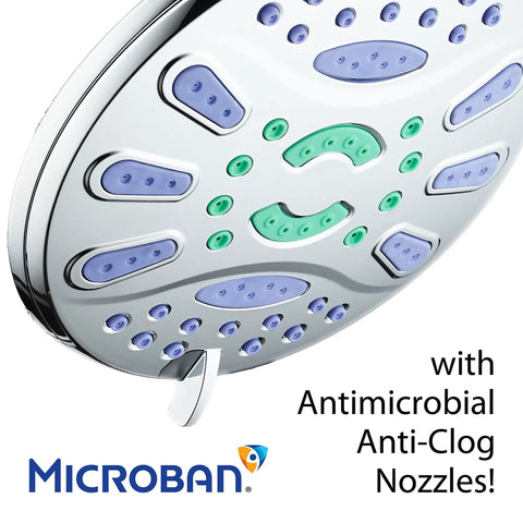 Elite High Pressure 7 Inch Luxury Spa Rain Shower Head With Six Settings Microban Antimicrobial Anti Clog Jets