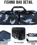 17 Inch Fishing Tackle Carrier Bag With Two Front Pockets Travel Large Capacity Rod Case, camo design with zipper and handle