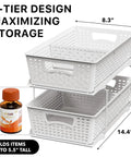 Total Game Changer Slick Sliding Under Sink Organizer With Adjustable Divider And Portable White Baskets For Kitchen Cabinets And Bathroom Vanity No Sweat Storage, showing 2-tier design with dimensions.