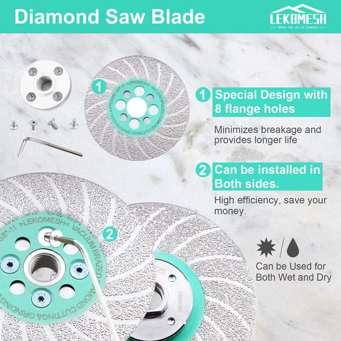 Diamond Blade For Angle Grinder 4 1 2 Inch Tile Cutting Disc That Lets You Cut Tile Grind Edges Bevel Corners And Clean Surfaces Without Swapping Blades Turbo Rim For Porcelain Ceramic Granite Stoneware 5 8 11 Thread displayed with 8 flange holes and installation features