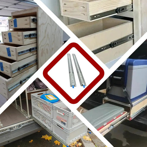Beefy Heavy Duty 48 Inch Drawer Slides With 500 Lb Capacity Locking Full Extension Ball Bearing Rails For Tool Chests Workbenches Truck And RV Cabinets For Systems mounted on wooden drawers and RV storage