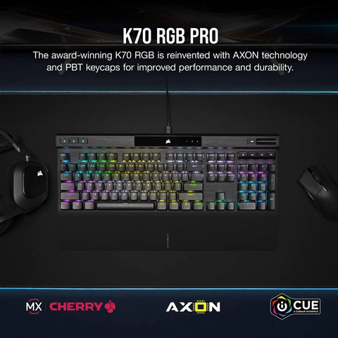 Elite Mechanical Gaming Keyboard With Cherry MX Red Switches And Fire Per Key RGB Lighting features colorful illuminated keys and aluminum chassis.