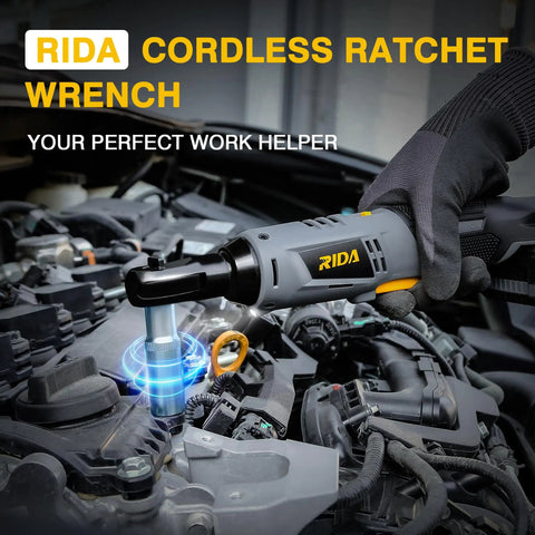 Cordless Ratchet Wrench Set 60 Nm 20V Electric 3/8 Inch Kit with 2x2.0Ah Li-Ion Batteries in use on car engine