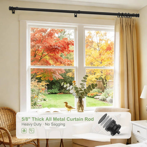 Heavy Duty All Metal Curtain Rod In Matte Black Adjustable From 18 To 45 Inches No Fuss Drapery Rod Installed Over Window