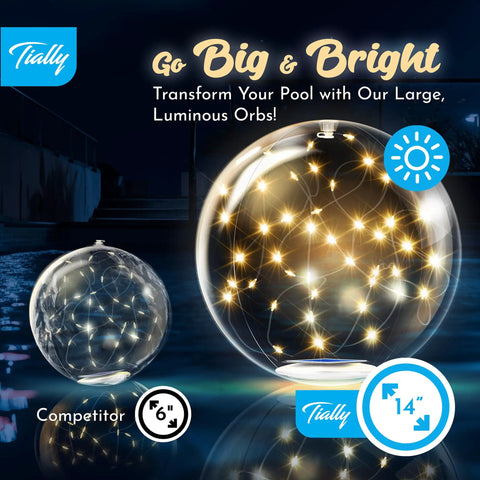 Fairy Floating Pool Lights Solar Powered 14 Inch Inflatable Waterproof LED Glow Balls for pool parties and nighttime swim vibes