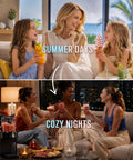 Two groups enjoying drinks made with 2 In 1 Slushie Machine And Soft Serve Ice Cream Maker With Six Auto Presets No Ice Needed.