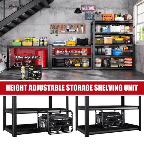 Beefy 5-Tier Wire Garage Shelving Unit With Adjustable Shelves, 2500 Lbs Capacity, Industrial Steel Storage Rack For Shop, Warehouse, Basement, Pantry And Garage Organization in black