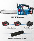 Brushless Cordless Chainsaw With 12 Inch Bar 20V Power, Snappy 12 Meter Per Second Chain Speed, Tool Free Tensioning, Auto Oiler