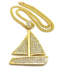 Iced Out Bigger Size Sailing Yacht Pendant On 6mm 30 Inch Cuban Chain Necklace Gold Tone Fashion Jewelry For Men And Women A Bold Nautical Bling Statement