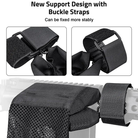 Buckle straps on Beefy Heavy Duty Brass Shell Catcher Mesh With Heat Resistant Padding And Zippered Bottom Quick Release Brass Casing Collector