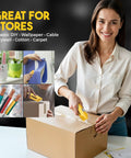 Woman using Auto Reload Utility Knife With 10 Preloaded SK5 Blades, Heavy Duty Retractable Box Cutter on cardboard box