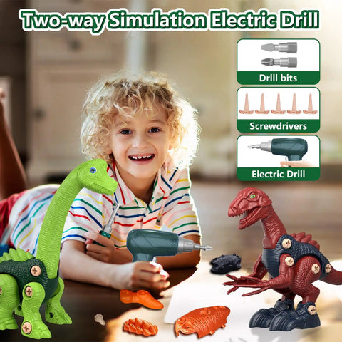 Child playing with Five Dino Building Set For Kids With STEM Learning Build Your Own Tyrannosaurus Rex Brachiosaurus kit