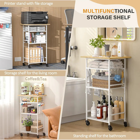 Super Smooth Rollin 4 Tier Microwave Cart With Gotta Have Storage For Coffee Bar Printer Stand Or Kitchen Counter Easy Glide Wheels in living room, office, and bathroom.