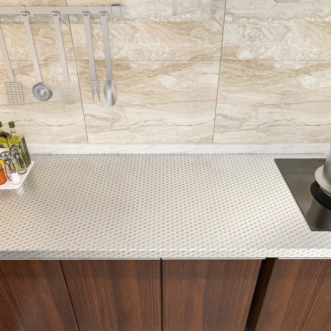 Silver Stainless Steel Contact Paper Easy Peel And Stick Kitchen Backsplash Wallpaper 24 Inch By 354 Inch on counter surface