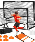 Backyard Kids Soccer Goal Set Two 6x4 Ft Portable Soccer Nets With 10 Training Cones, Agility Ladder And Carry Bag