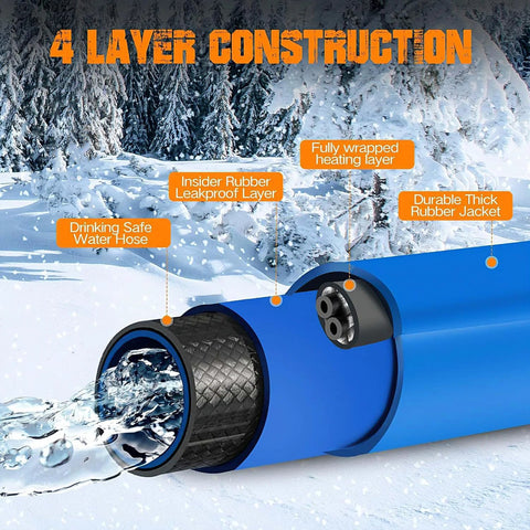 30ft heated water hose for RV, blue outer jacket with insulated heating layer and leakproof rubber core