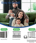 Family sitting on sofa with installation steps for 410 Replacement Air Filter For Whole House Purifiers Fits 1410 1610 2410 2416 3410 4400.