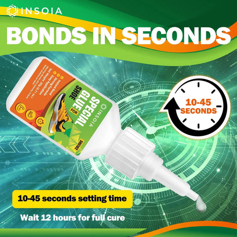 Crystal Clear Shoe Glue For Quick Fix And Strong Bond No Fuss Waterproof Adhesive bottle with setting time display