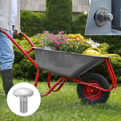 Heavy Duty 20 Pack M8 X 20mm Square Neck Carriage Bolts Crafted From Premium 304 Stainless Steel For Rock Solid Auto Garage Upgrades Built Different To Take On Tough Job Site Demands Without Breaking A Sweat in use with a wheelbarrow.