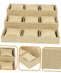 Slick Linen Watch Organizer Tray With Nine Generous Grids For Snagging And Showcasing Your Favorite Timepieces Plus Luxury Jewelry Collection Top Shelf Desk Storage Solution displayed in khaki linen with plush compartments.